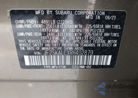 2024 Subaru Forester Limited from USA, damaged, VIN JF2SKALCXRH402879